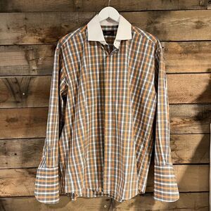 Steven Land gray and orange checked dress shirt - 16.2